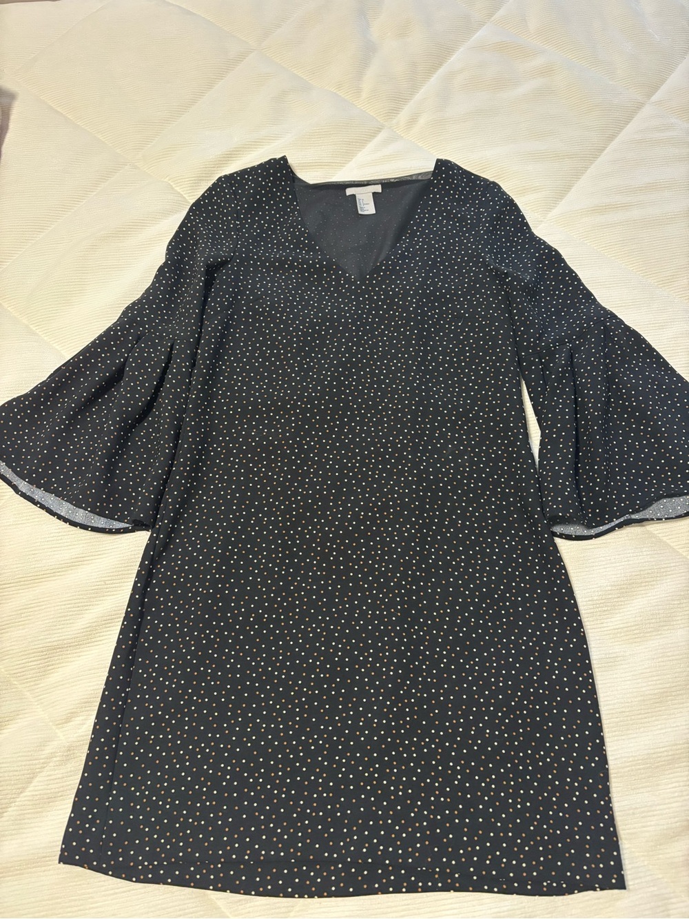 H&M Black Polka Dot V-Neck Bell Sleeve Dress